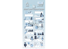 Arch Christmas labels stickers for gifts Angel with trumpet, light blue sheet 12 labels