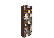 Gift paper bag for bottle 12 x 36 x 9 cm with glitter cone, tree, Christmas