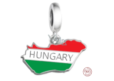 Charm Sterling Silver 925 Hungary Flag - Swinging Map, Travel Bracelet Pendant