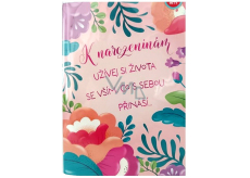 Albi Musical Greeting Card for Envelope Birthday Border with Flowers on Pink Marek Ztracený, Lucie Bílá - I Love Life 14.8 x 21 cm